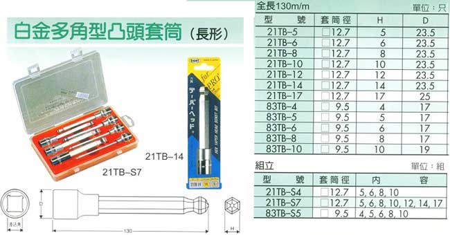 中壢五金,桃園五金,五金批發,五金行,手工具類,白金多角形凸頭套筒(長型)