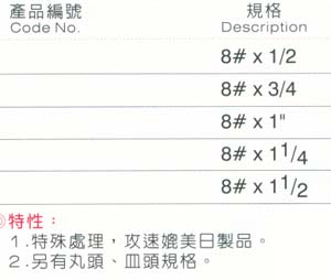 中壢五金,桃園五金,五金批發,五金行,培林、鏈條、螺絲,8#華司頭鑽尾螺絲(不鏽鋼)410#